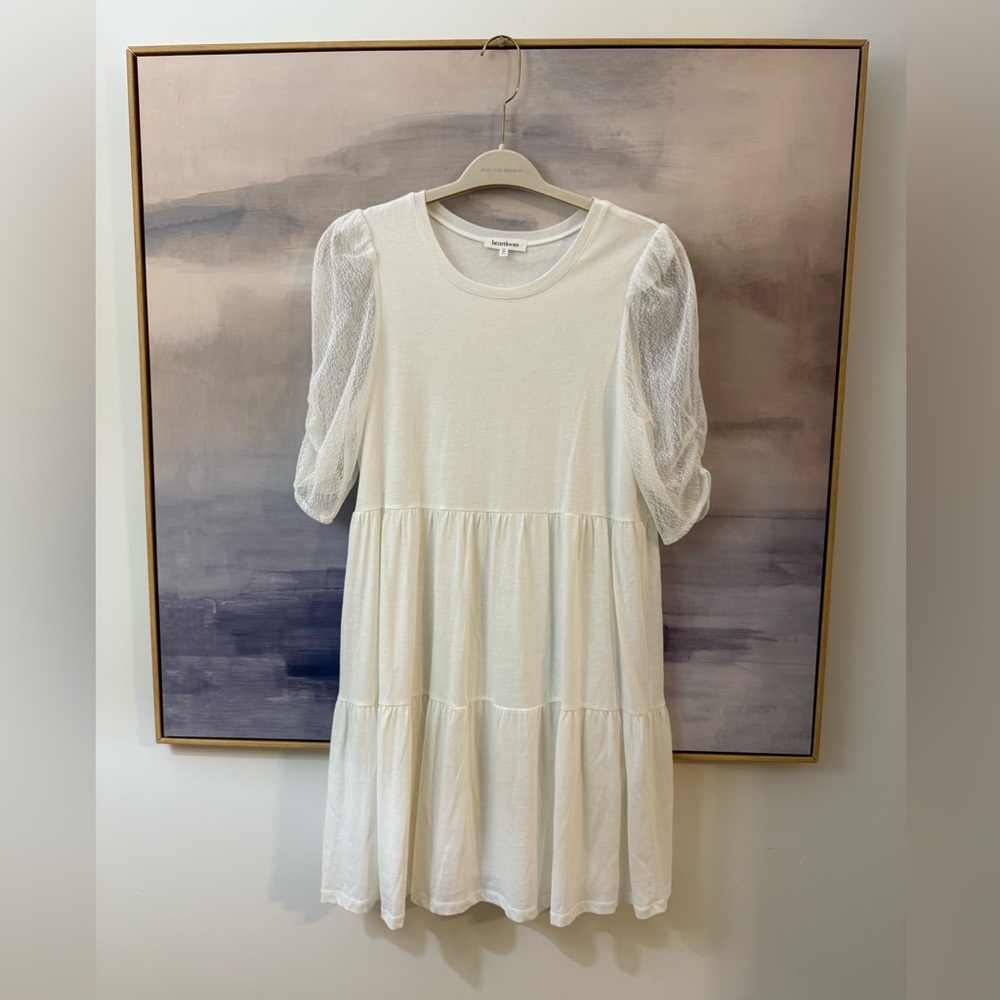 Women’s White Cotton Dress with Mesh‎ Lace Sleeves